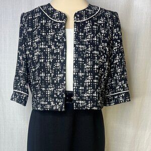Studio I Black & White Sleeveless Dress with Belt Patterned Crop Jacket Size 12